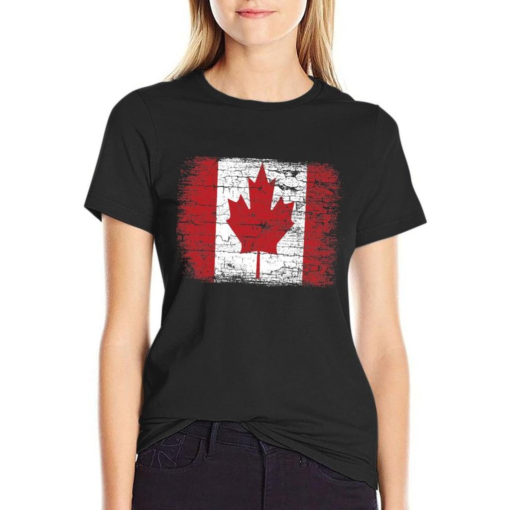 Vintage Canada Flag T Shirt Design T-Shirt Oversized Short Sleeve Tee Womans Clothing