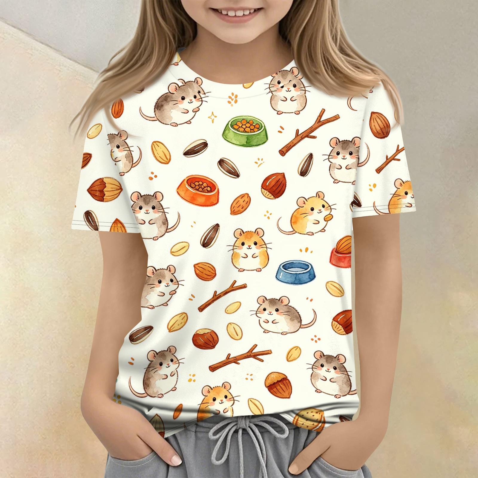 

Kids Animal Print Short Sleeve T Shirt Casual Loose Fit Crew Neck Top Lightweight Comfortable Fabric Suitable for Everyday Wear 100 бежевый