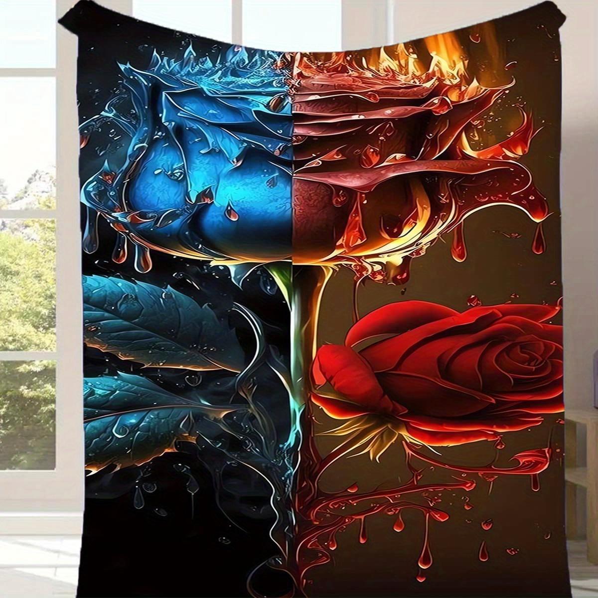 

1 шт. Плед с принтом роз, Фланелевый плед, Мягкий теплый плед-покрывало, Плед для дневного сна, Для дивана, Софы, Офиса, Кровати, Кемпинга, Путешествий 130cmx150cm