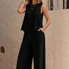 Women's Sleeveless Vest and Trousers Two Piece Set Solid Color Two Piece Round Neck Top Pants Suit Casual Set Vacation