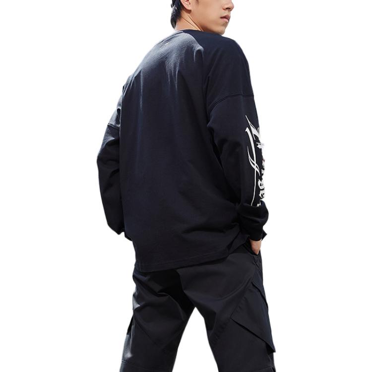 Li Ning Logo Print Cotton Crew Neck Long Sleeve Sweatshirt Unisex sweatshirt Black AHSSE29-2