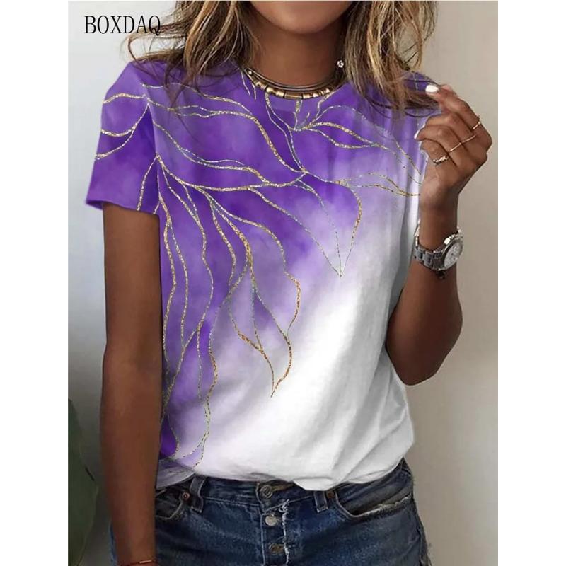 Women s Printed Top Loose Crew Neck Short Sleeve Fashion T-Shirts Women’s S