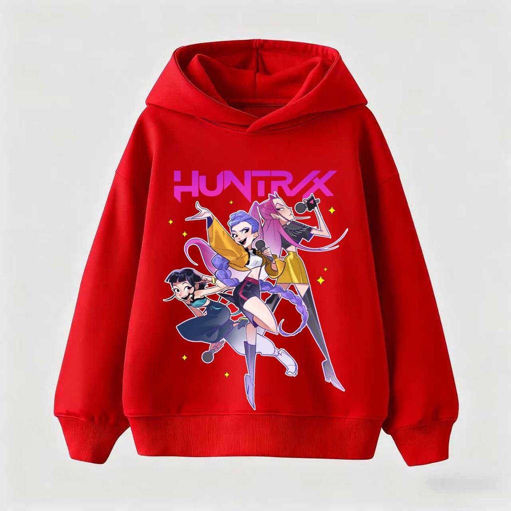 KPop Demon Hunter Cartoon Girls Boy Hooded Sweatshirt Warm Children's Korean Wave Fashion Tops Casual Girls Clothing