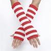 A Pair Women's Fashionable Striped Fingerless Mittens Girls Long Knit Gloves for Warmth Winter Glove
