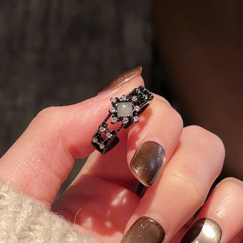 Dark Raven Punk Personality Open Ring Raven Zircon Accessories Niche Premium Trendy Cool Index Finger Ring