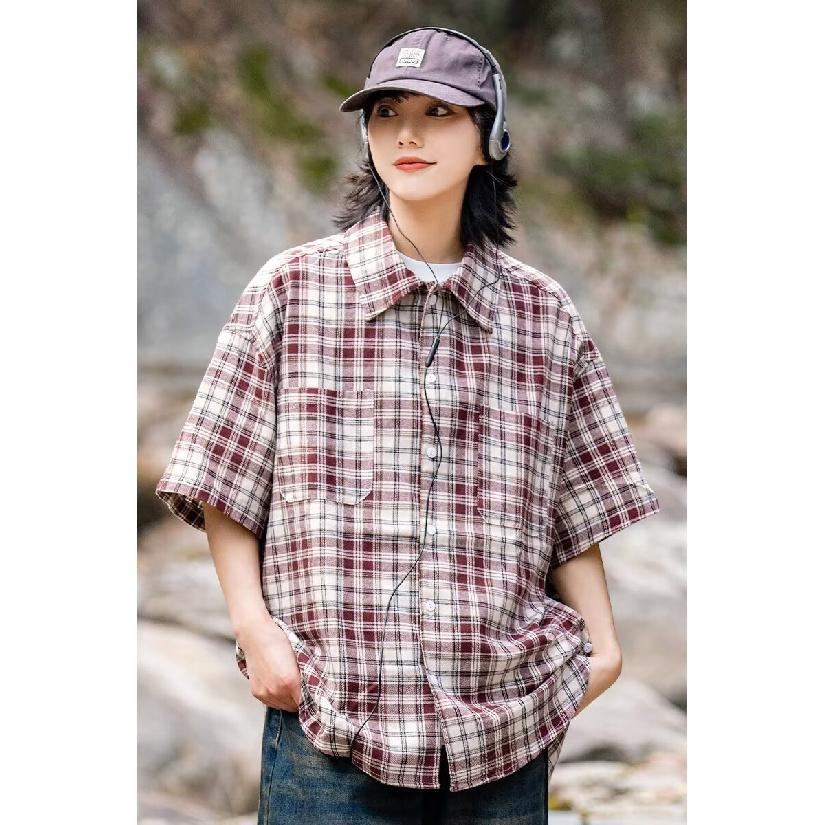 Retro Plaid Shirt Men'S Short Sleeved Trendy Casual Versatile Shirt Hong Kong Style Spring And Autumn Hooligan Handsome Inch Jacket