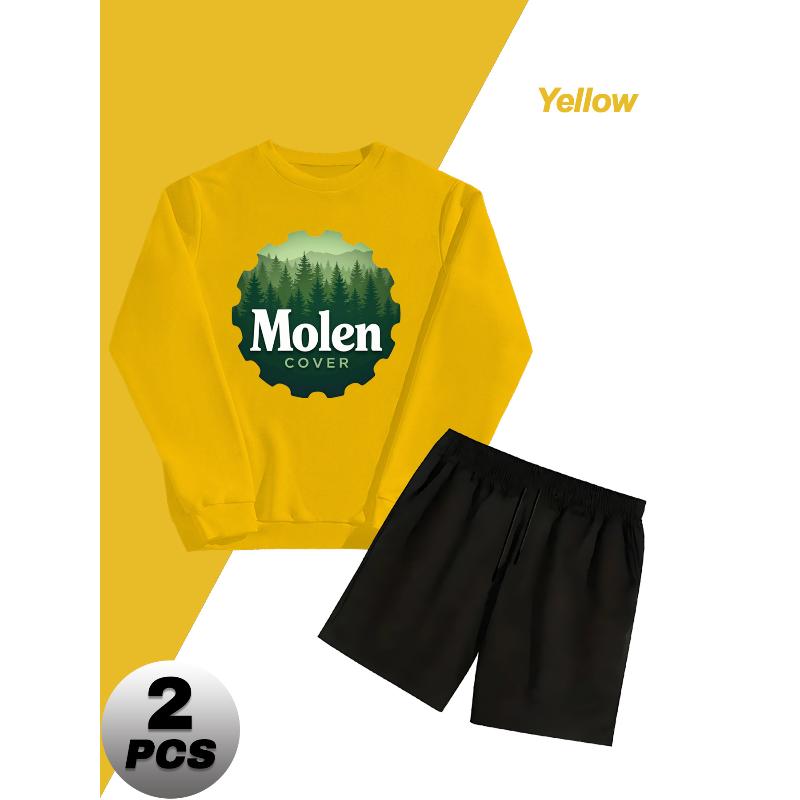 Polyester Men s Crew Neck Sweatshirt and Shorts 2 Piece Casual Tracksuit Comfortable S