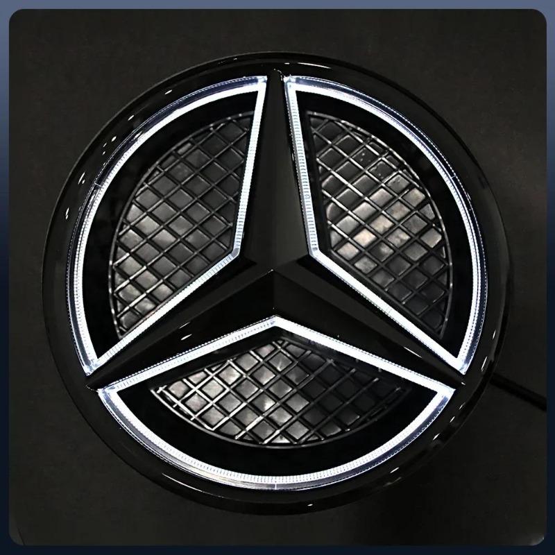 För Mercedes Benz W176 W246 W205 W212 W207 W217 W251 W166 Silver och Svart Emblem Framgrill Lyst Logotyp Stjärn Emblem