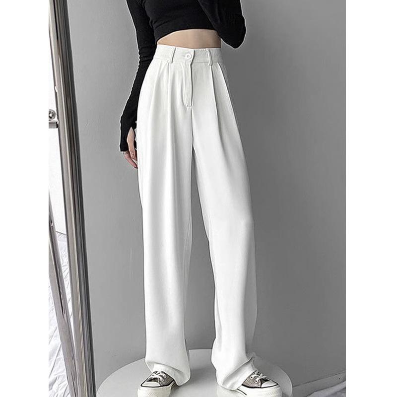 New Arrival Korean Niche Suit Pants for Spring and Autumn for Women, Draped Straight-leg Casual Pants Narrow Version Wide-leg Long Trousers