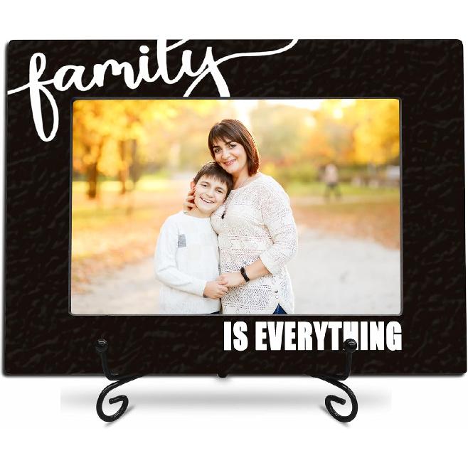 4 X 6 Wooden Photo Frame With A Metal Stand, Family Is Everything - Black & White Wooden Picture Frame Gift For Family, Tabletop Photo Display, Home