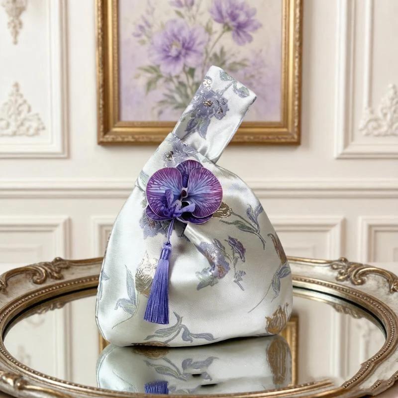 Small Item Pouch Tassel Knot Wrist Bag Storage Bags Flower Pendant New Chinese Style Handbag Cosmetic Bag Lunch Bag