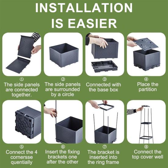 Planter Box with Trellis Automatic Watering Easy Assembly Raised Garden Bed All-Weather Safe Planting Box for Climbing Vertical Plant