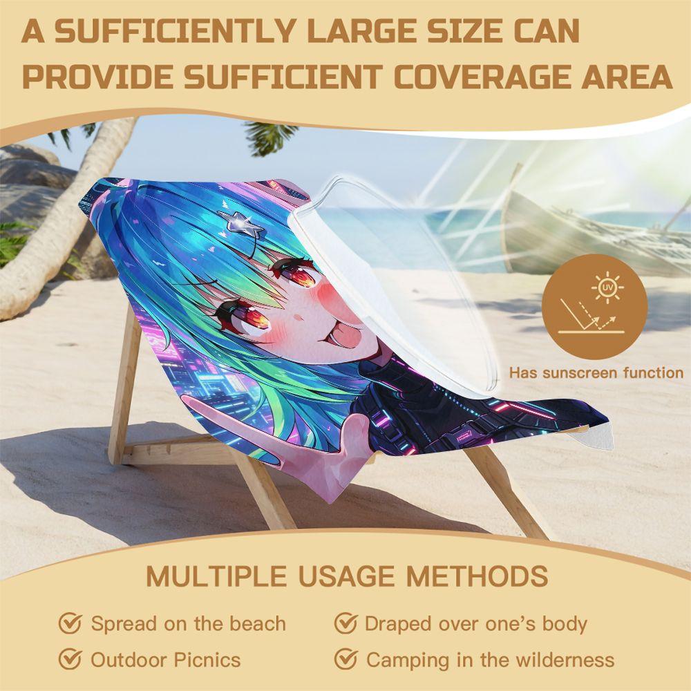 Hatsune Miku Neon Cyberpunk Anime Beach Towel Digital Print Quick Dry For Pool Camping Outdoor Travel Gift