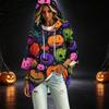 Women's Halloween Print Hooded Pullover Top with 3/4 Sleeves