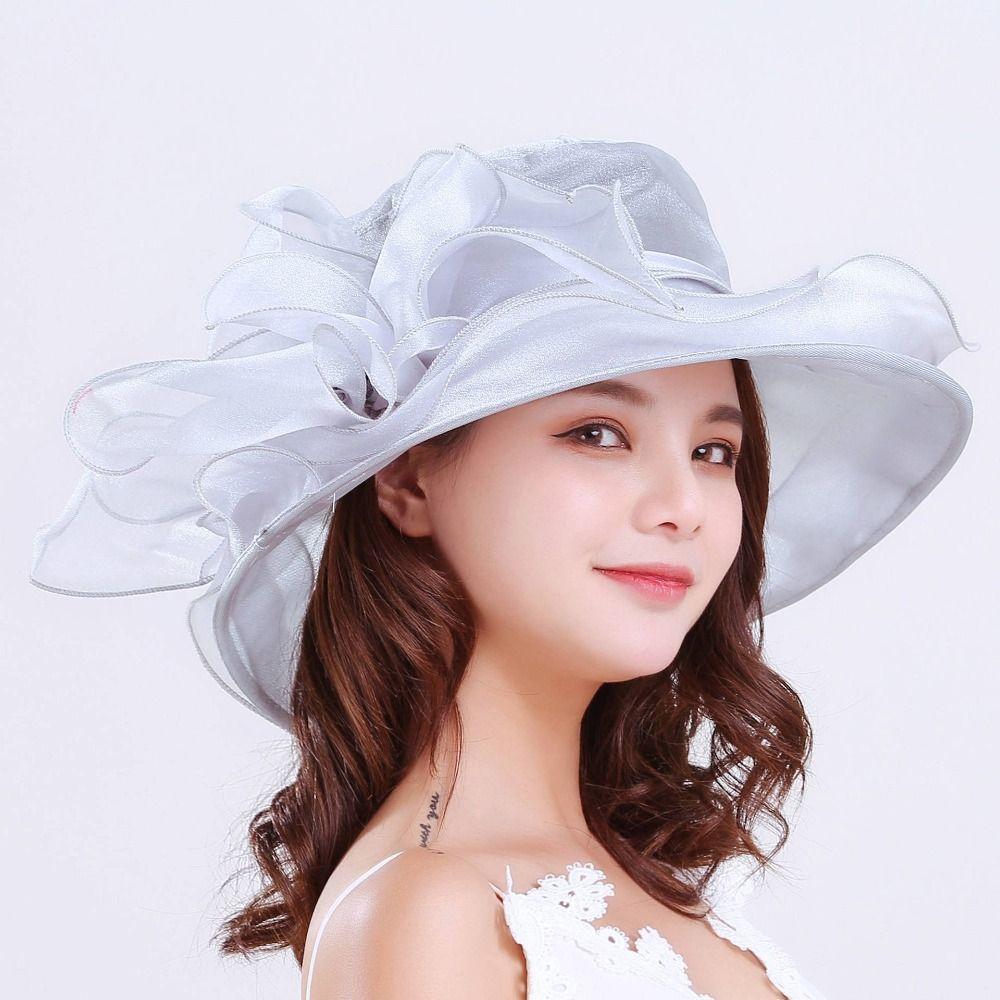 Travel Organza Mesh Hat Flower Beach Cap Elegant Bridal Wedding Hat  for Women