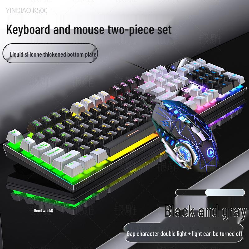 Silberne Skulptur K500 USB-Kabeltastatur & Geräuscharmes Gaming-Maus-Set