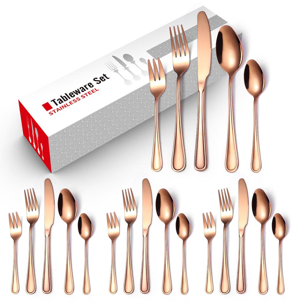 2026 Stainless Steel Tableware Set 20-piece Creative Gold Household Western Food Steak Knife Fork Spoon