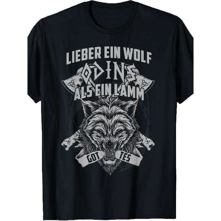 Herren T-Shirt mit deutschem Text Lieber Ein Wolf Odins Als Ein Lamb Gottes Wikinger Heidnisch Herren T-Shirt Klassisch Perfekt für Zuhause|Geschenke|Arbeit|Outdoor