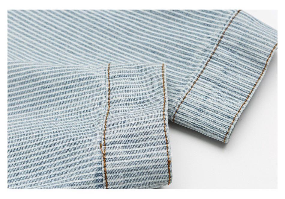 Spring Autumn Men's Classic Striped Retro Washed Ice Blue Denim Jacket W515