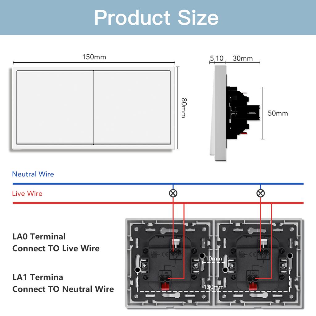 BSEED Single 1/2Gang Mechanical Light Switch Double Reset Wall Switch Bounce Buttons 1Way Plastic Matte Frames EU Standard