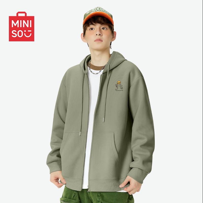 

MINISO Men s Retro Style Hooded Zip-Up Sweatshirt 2XL