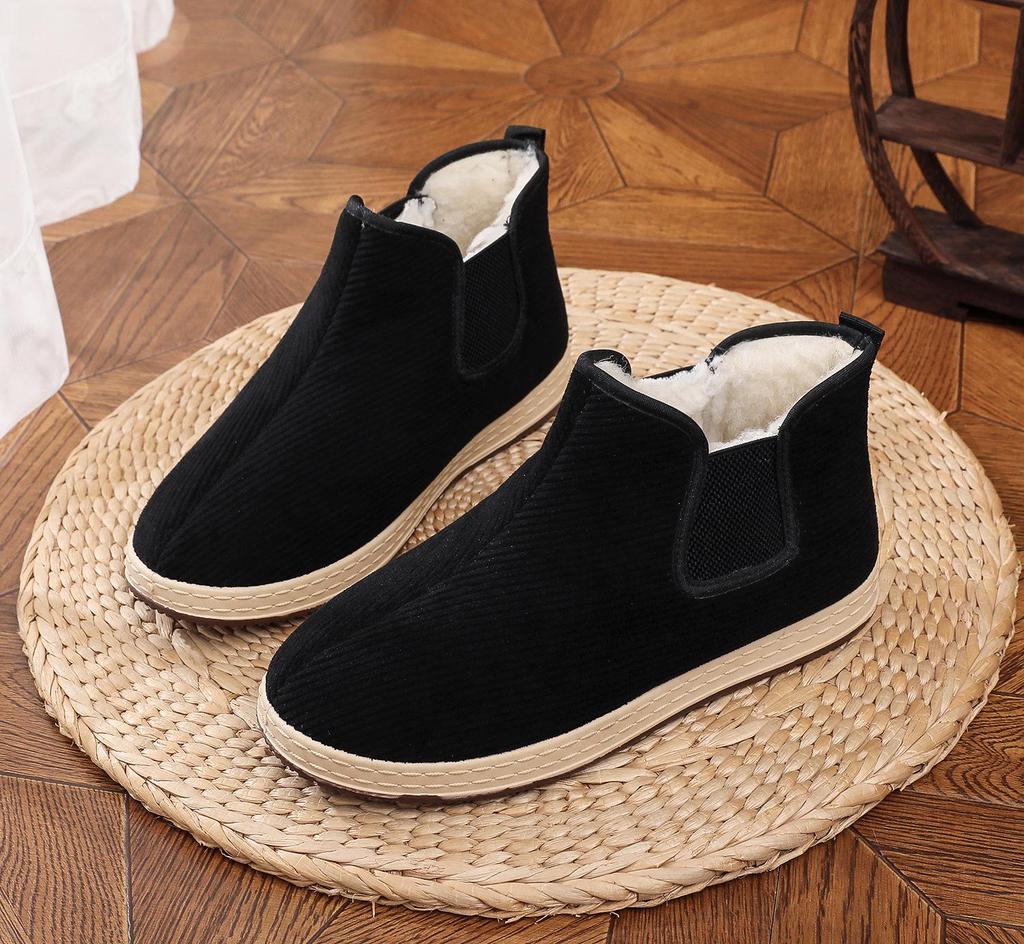 Men's 2025 Non-Slip Corduroy Cotton Slip-On Boots with Thick Velvet for Middle-Aged & Elderly