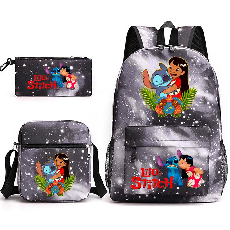 Large Capacity Schoolbag with Shoulder Strap; Student Three-piece Pencil Case Set
