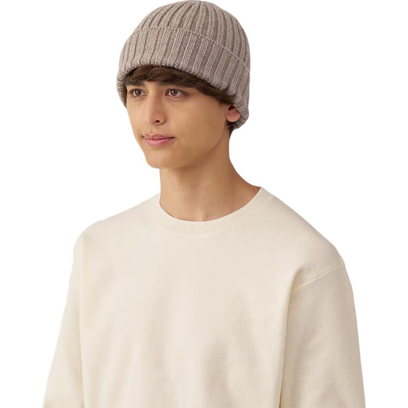MUJI Шапка из смесовой шерсти в рубчик
