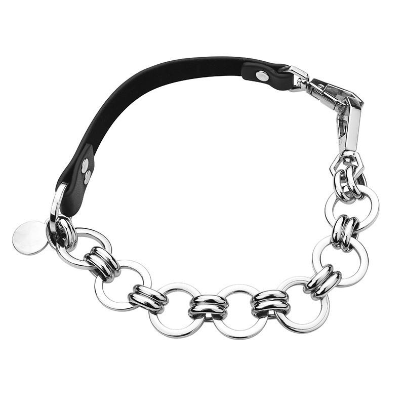 Geometric Style Leather Choker Necklace For Women With Palladium Pendant