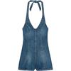 Zaprha 2025 New Neck Collar Backless Denim Jumpsuit Women Small Wide Leg Shorts 4365084