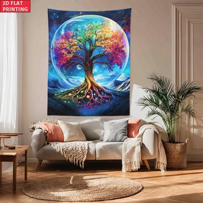 Kosmischer Baum des Lebens Galaxie Weltraum Mond Wandteppich Psychedelische Wandkunst Bohème Schlafzimmer Dekoration Spiritueller Meditationsraum Dekoration