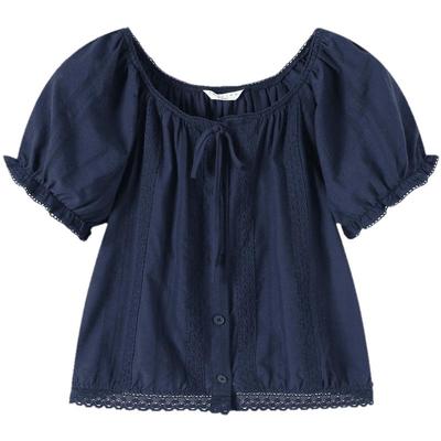 TonLion Women's Spliced Lace Short-Sleeve Shirt