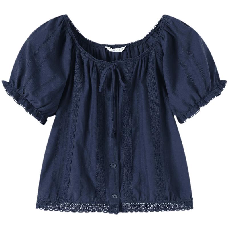 TonLion Women s Spliced Lace Short-Sleeve Shirt M