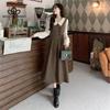 French Vintage Stitching Fake Two-piece Long-sleeved Dress Women's Spring and Autumn Doll Collar Elegant Long Dress