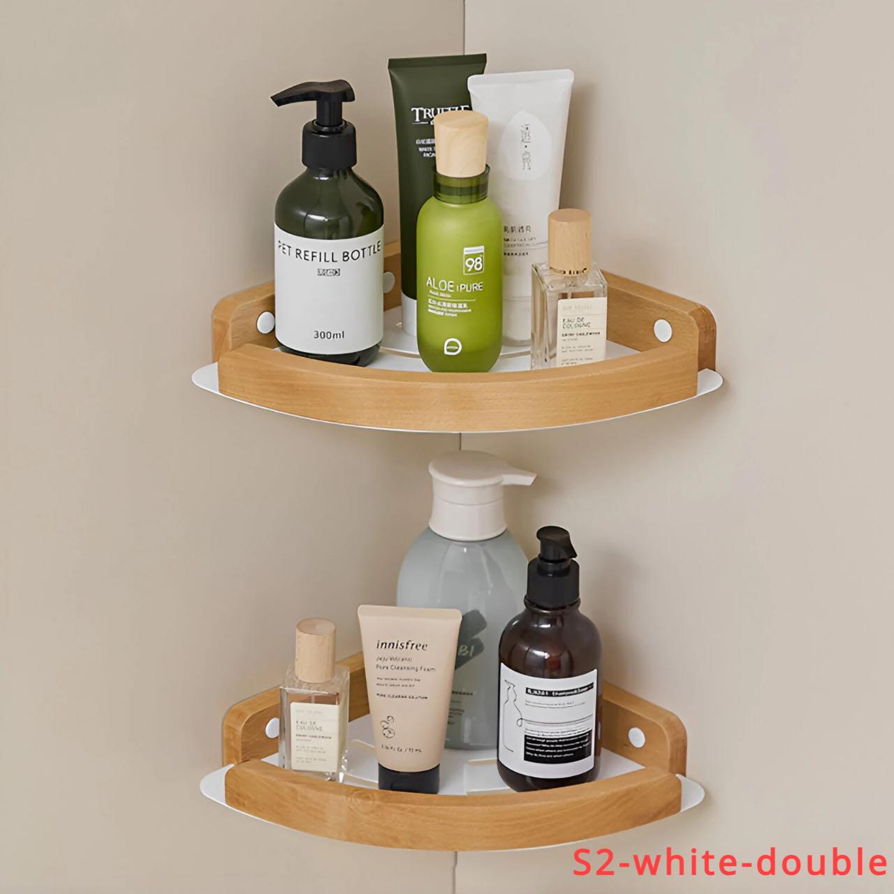 

Алюминиевая и деревянная полка для душевого уголка, многослойная кухонная полка-органайзер, черно-белые полки для ванной комнаты, настенные