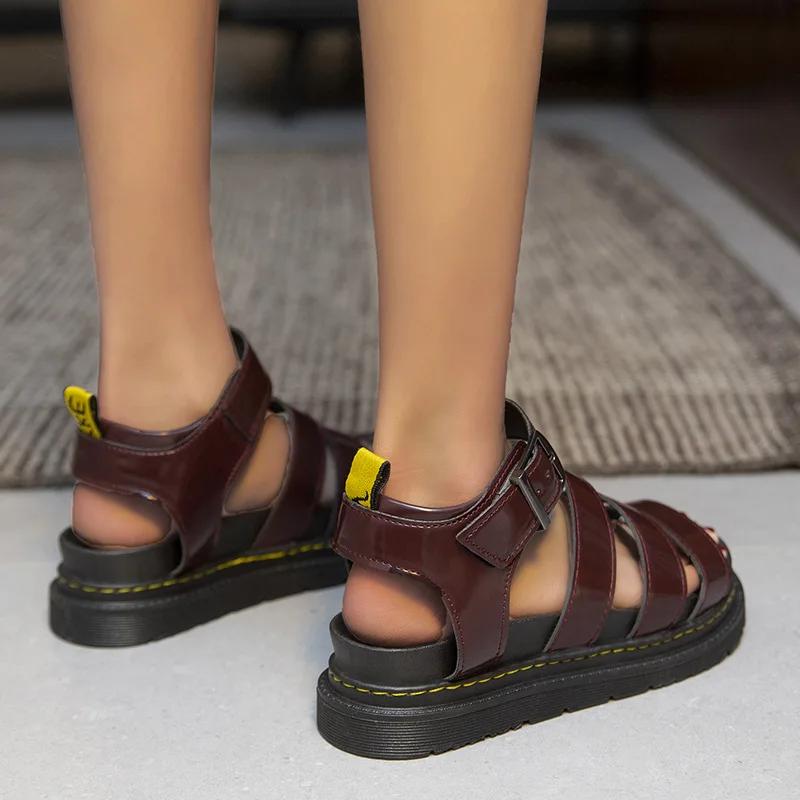 Fashion 2025 Large Summer New Thick Sole One Line Casual Roman Sandals Women's Cross Border Round Head Buckle Shoes