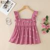 ZANZEA Women Casual Square Collar Bows Print Summer Sleeveless Tank Tops