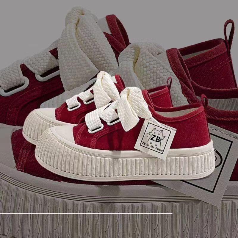 

Летние женские парусиновые туфли, однотонные кроссовки, повседневная обувь на шнуровке для отдыха на открытом воздухе, удобные низкие парусиновые туфли 36RU/CN37 красный