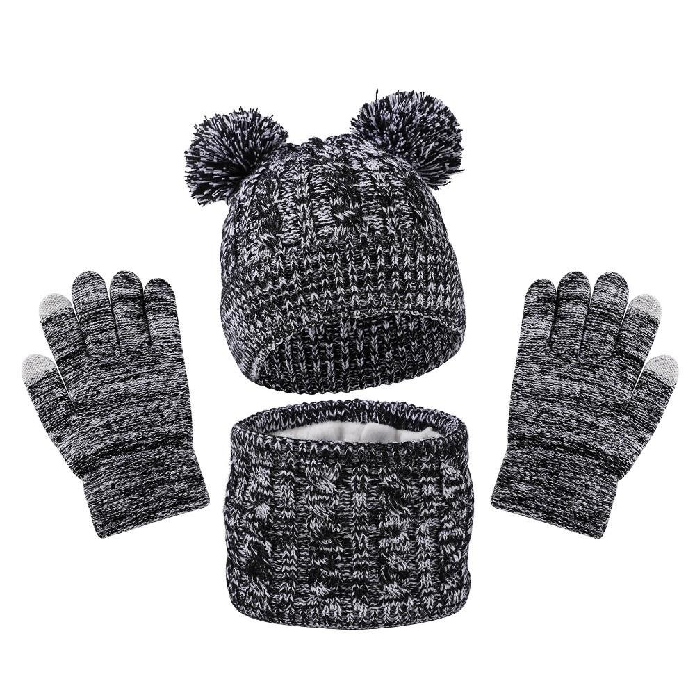 Thickened Baby Hat Scarf Gloves Set Warm Ears Kids Hat Set Fashion Toddler Knitted Hats  Girls