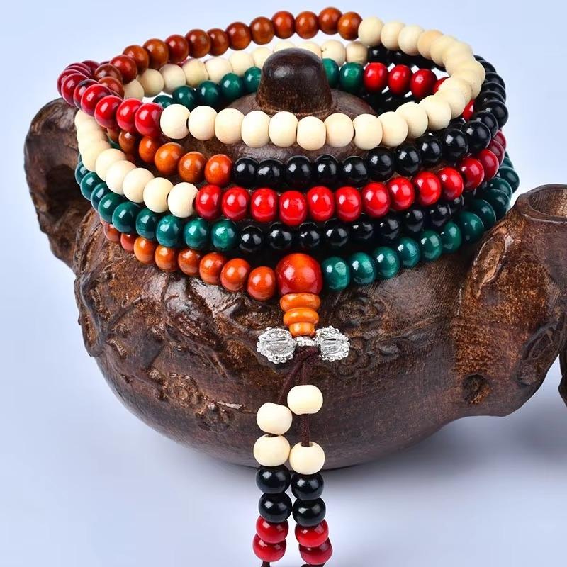 Imitation Rosewood Wooden Bracelet Colorful Blessing Bead Multi Circle Bracelet Fashionable Buddha Bead Bracelets Jewelry Gifts