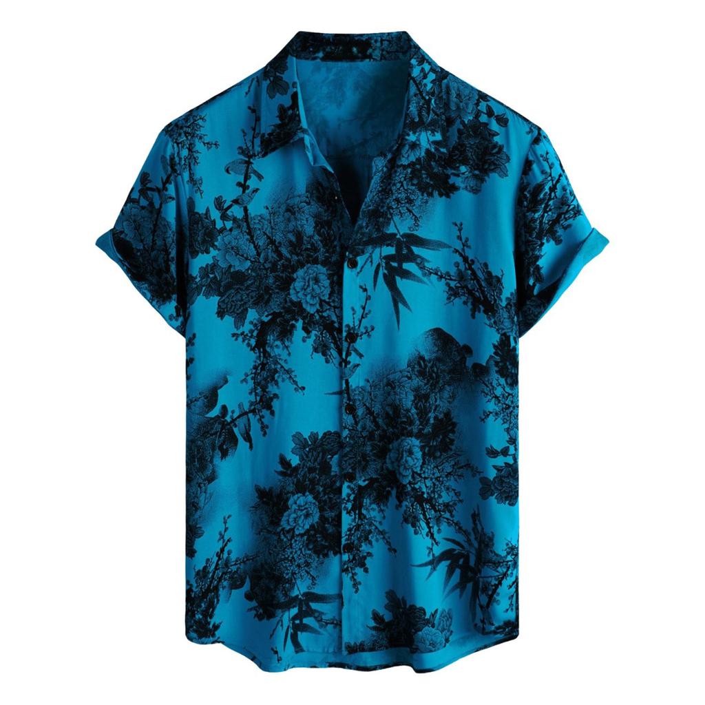 Men's Short Sleeved Shirt, Daily Fashion Printed Button Top, Chest Pocket Cardigan