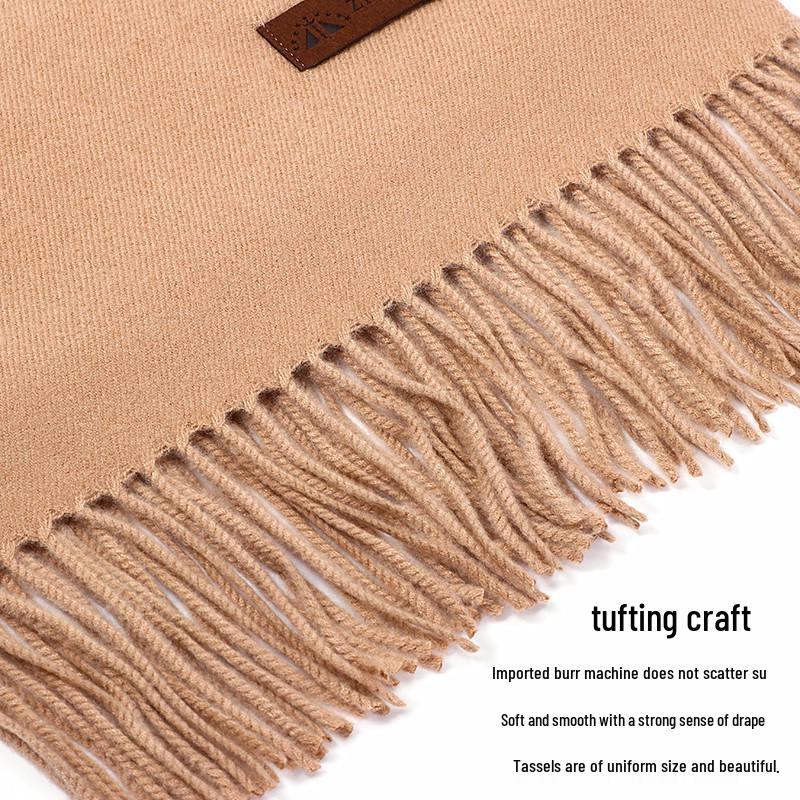 Women's Winter 2026 Red Wool-Blend Shawl - Solid Color Faux Cashmere Scarf