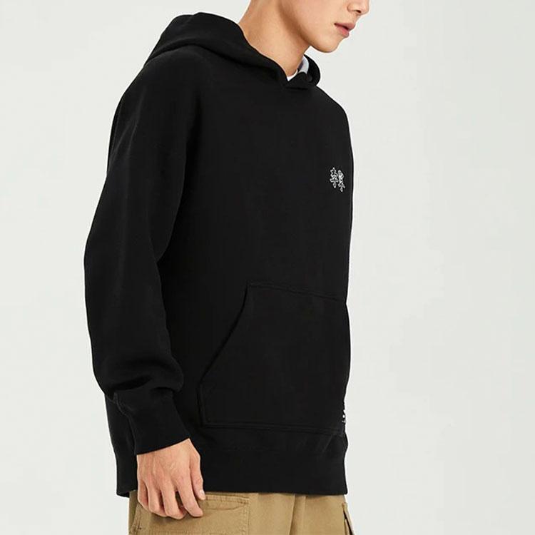 Li-Ning Sports Trend Series Logo Embroidered Loose-Fit Reversible Pullover Hoodie Unisex Tops Black Grey AWDS087-5