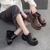 Fashion Spring Autumn British Big Head Genuine Leather Shoes for Women Thick Soled Platform Shoe Retro Height Increasing Women's Shoes