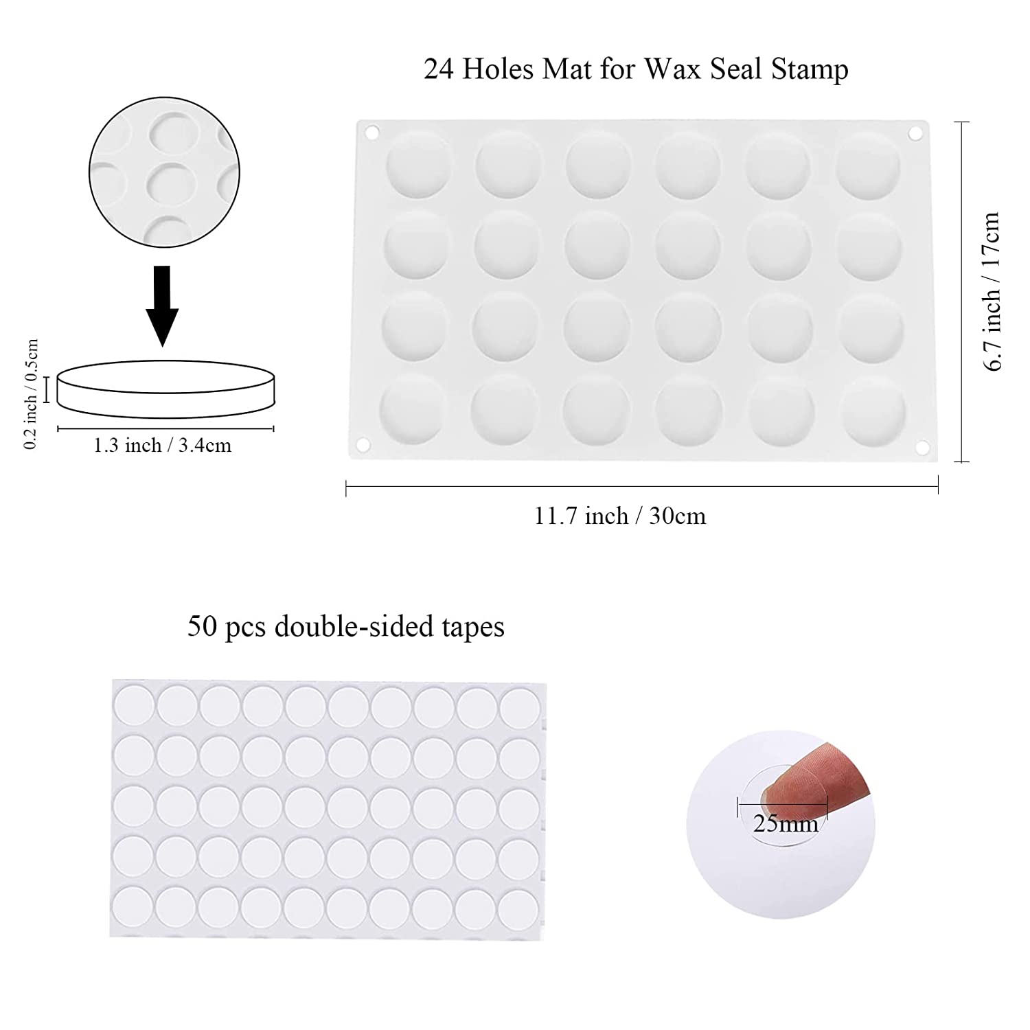 

Силіконова форма Килимок для воскової печатки Штамп розплав Прес-прокладка конверта 24 Порожнина кругла з клейкою наклейкою