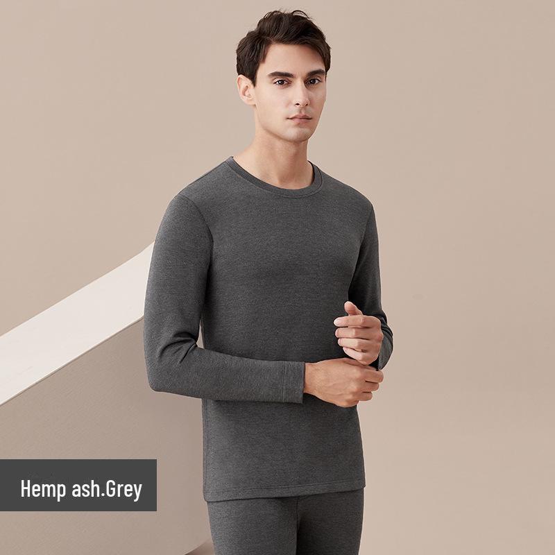 Carsonland Men's Wool Thermal Underwear Set with Mid-Collar and Velvet Lining for Winter