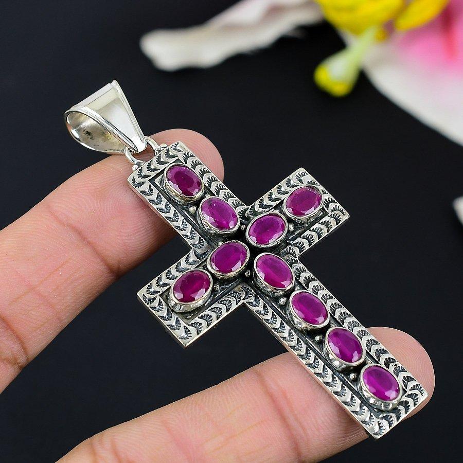 Red Jade Gemstone Handmade 925 Sterling Silver Jewelry Pendant 2.84" KG-125