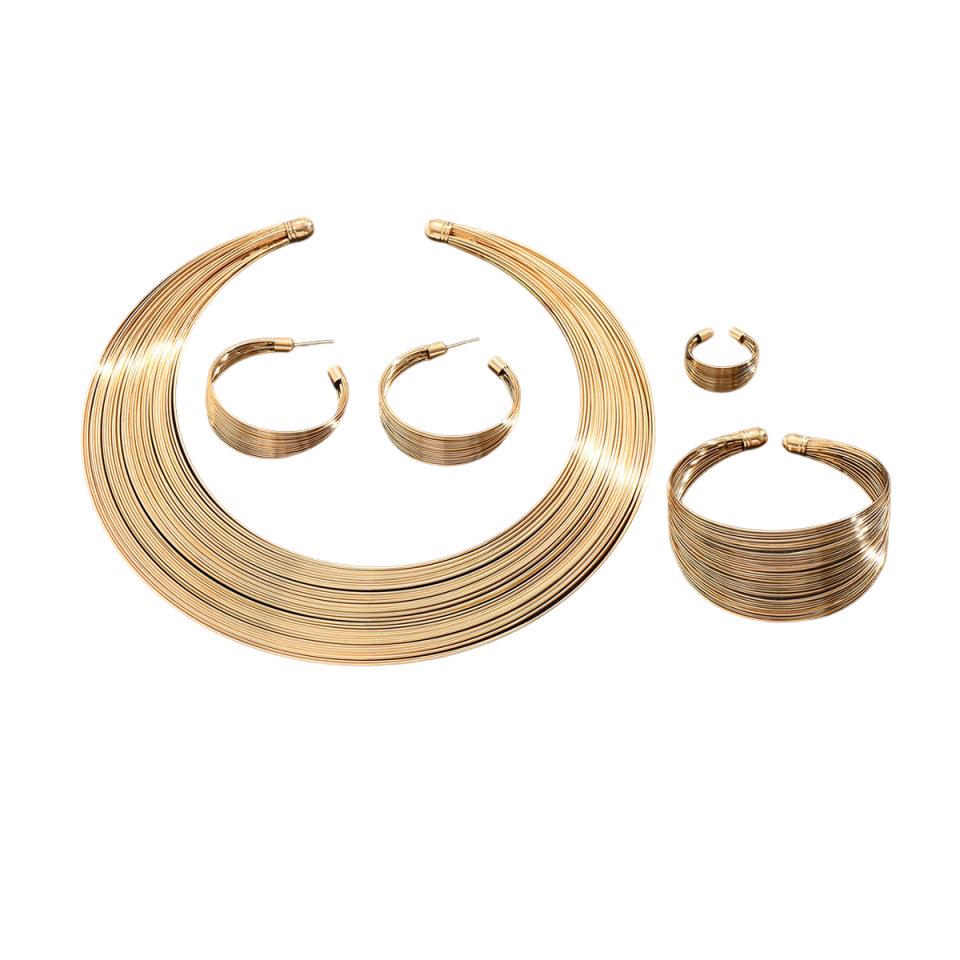 Elegant Multi-Layered Metal Ring Necklace Set for Women - Fashionable and Versatile European/American Design