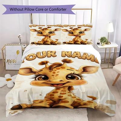 Individuelles Namens-Giraffen-Abenteuer Bettwäsche, Steppbett-Set Bettbezug Kissenbezug Heim-Geburtstagsgeschenk(1 Bettbezug + 2 Kissenbezüge, ohne Füllung)_lx