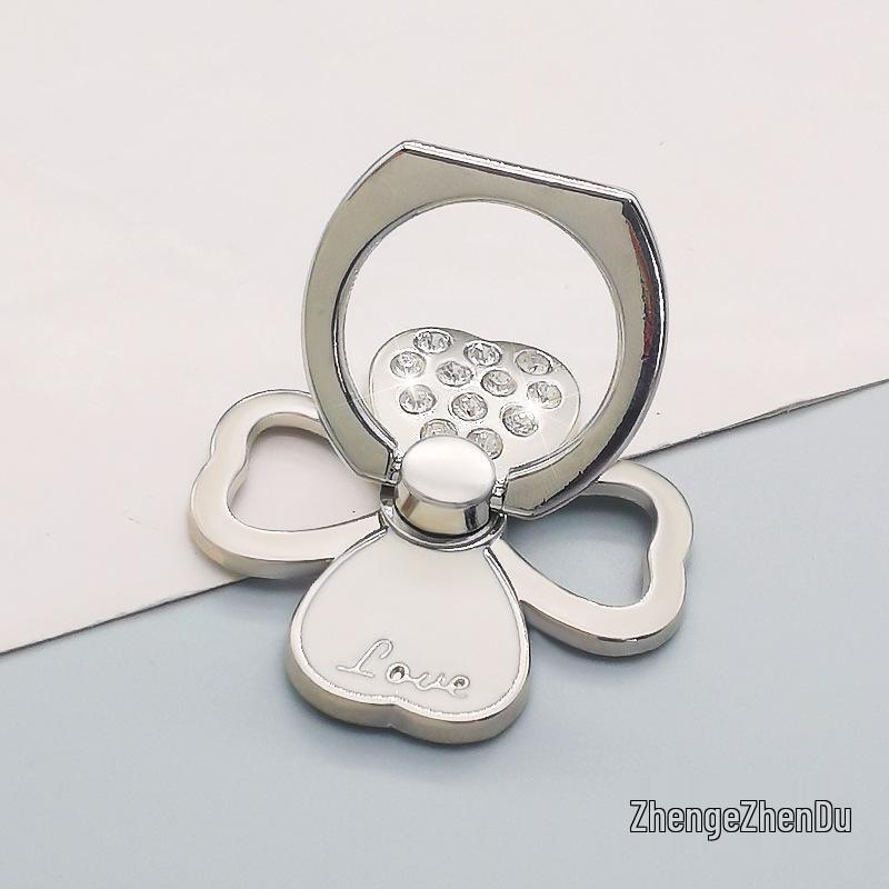 

Four-Leaf Clover Rhinestone Phone Ring Holder - Anti-Drop, Handheld, Portable, Invisible. серебряный